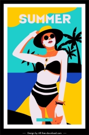 summer banner bikini girl sketch colorful classic