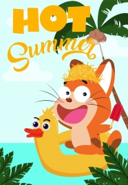 summer banner cute cartoon design stylized cat icon