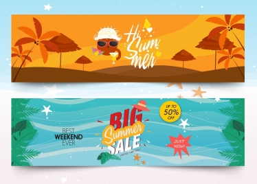 summer banner sets sale travel theme colorful design