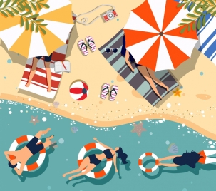 summer beach drawing relaxed people icon colored cartoon