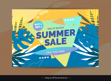 summer discount banner template flat leaves geometry