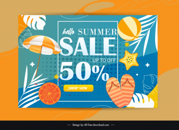 summer discount banner template flat sea elements decor
