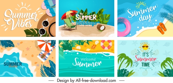 summer holiday banners colorful sea elements decor