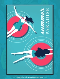 summer holiday poster template swimming bikini girls sketch