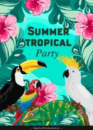 summer party banner colorful hibiscus parrot toucan decor