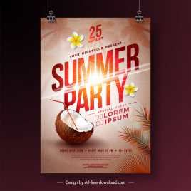 summer party poster sparkling light tropical elements sketch