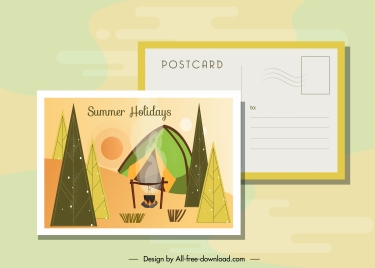summer postcard template camping theme colorful classic decor