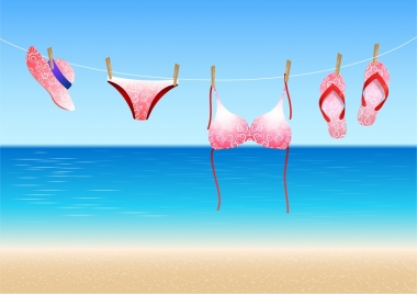 summer sea background clothing underwear hanging on line