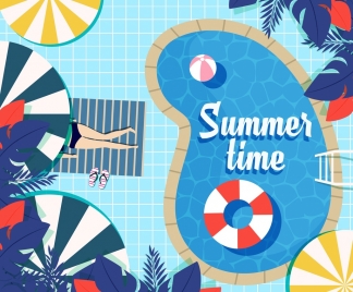 summer time background swimming pool umbrella buoy icons