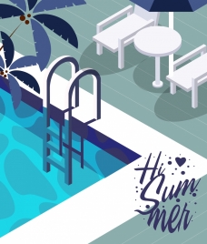 summer time banner 3d design swimming pool icon