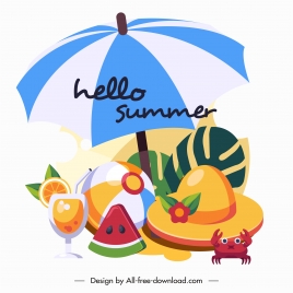 summer vacation banner beach elements sketch colorful design