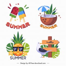 summer vacation icons colorful symbols sketch