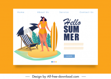 summer vacation web template beach elements sketch