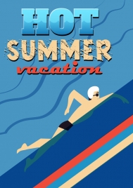 summertime banner swimmer icon texts decor