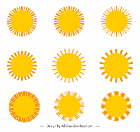 sun icons collection flat circles shapes