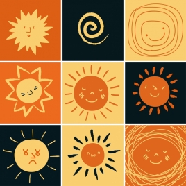 sun icons isolation cartoon hand drawn flat design