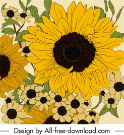 sunflower painting closeup classical colored handdrawn design