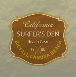 surfing club logo classical brown design texts decor