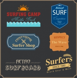surfing design elements classical logotype text frames decor