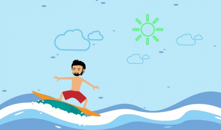 surfing man theme colorful cartoon style design