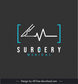 surgery medical logotype flat knife cardiogram sketch dark contrast design