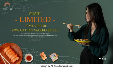 sushi banner discount template elegant lady food