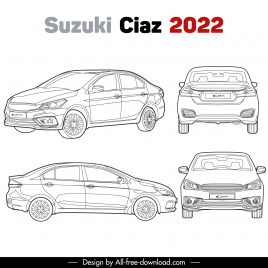 suzuki ciaz 2022 car models icons black white handdrawn outline