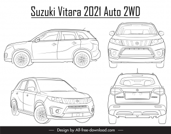 suzuki vitara 2021 car models advertising banner black white handdrawn different views outline