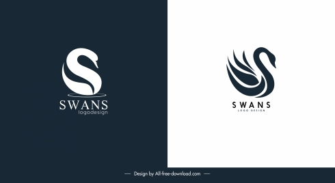 swan logo templates flat sketch dark bright decor