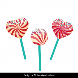sweet candies icons shiny striped round heart shapes outline