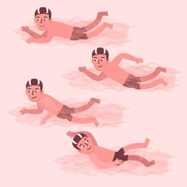 swimming background male icons colored cartoon characters