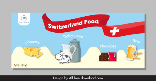 switzerland banner template ribbon country symbols sketch