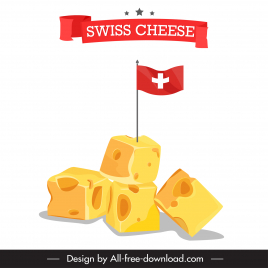 switzerland cheese advertising template 3d shape flag ribbon stars decor
