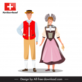 switzerland design elements man woman cartoon traditional costume sketch