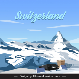 switzerland landscape backdrop snow mountain scene outline