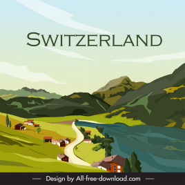 switzerland scenery backdrop template elegant classical sketch