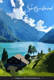 switzerland scenery postcard template classical peaceful mountain lake view