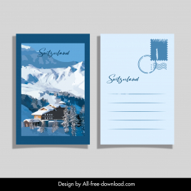 switzerland scenery postcard template modern snowy mountain scene