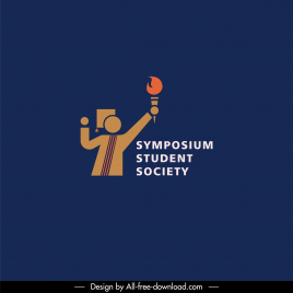 symposium student society logotype flat dynamic silhouette graduated person torch sketch