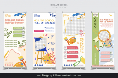 synthetic kids art school roll up banners templates elegant design