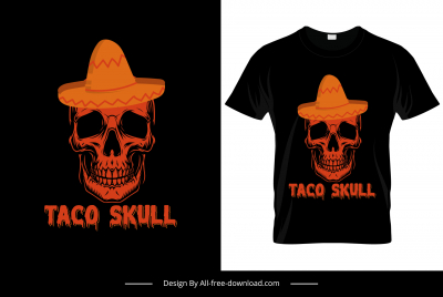 taco skull tshirt template dark retro horror design