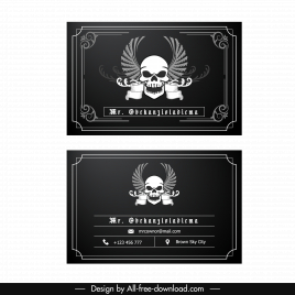 tattoo business card template dark skull wings ribbons