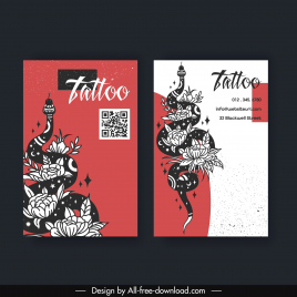tattoo business card template flat handdrawn snake petals