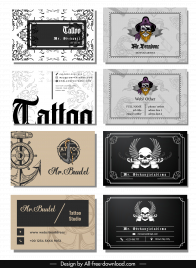 tattoo business card templates collection retro marine elements