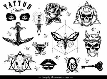 tattoo decor elements black white symbols shapes