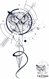 tattoo logotype owl arrow sketch grunge decor