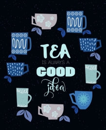 tea advertisement cup icons circle layout colored flat