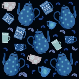 tea backdrop pot cup icons dark design