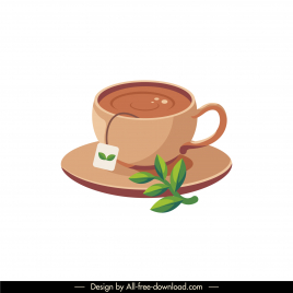 tea cup icon elegant classical cup leaf outline