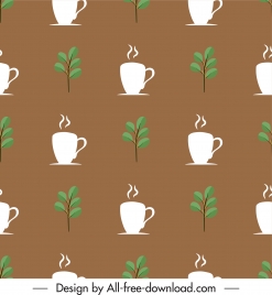 tea pattern template leaves cups sketch classic repeating